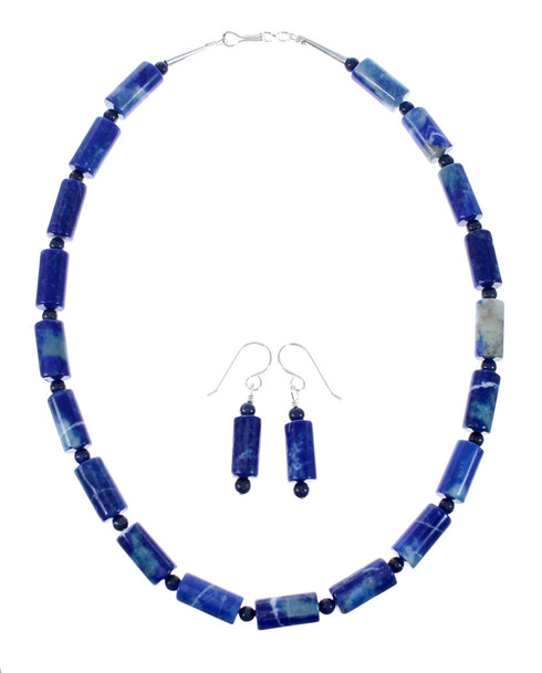 Lapis Genuine Sterling Silver Navajo Bead Necklace Set JX130265